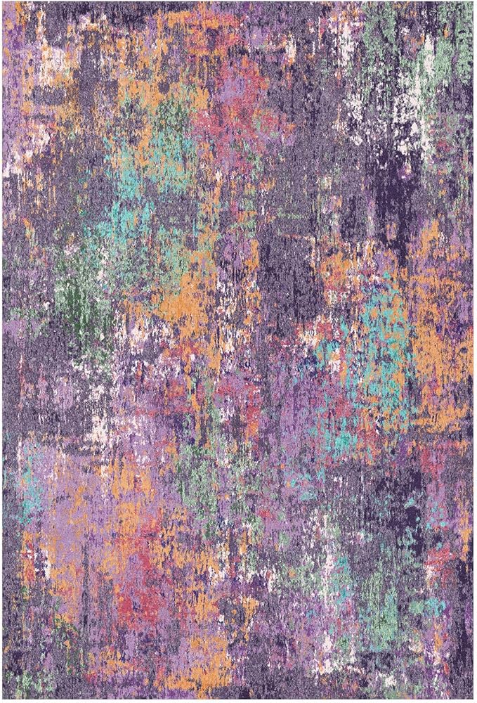 RELEANY Washable Area Rugs 2'x10' Non-Slip Modern Abstract Soft for Living Room Entryway Bedroom Nursery, Print Pattern, Purple Orange Blue Green Rust Red Colorful
