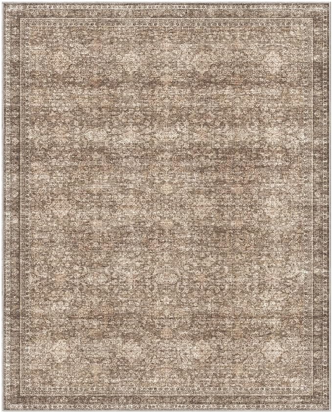 Sasttie 8x10 Area Rugs, Ultra-Soft Washable Rug, Low Pile Foldable Thin Carpets with Non-Slip Backing, Skin-Friendly Stain Resistant Carpet for Living Room, Bedroom, Kitchen, Dorm, 8x10, Dark Brown
