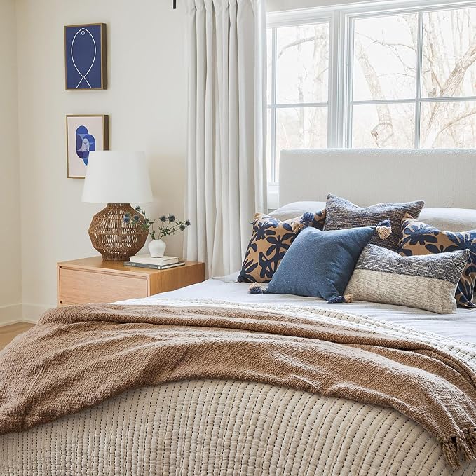 Oasis Driftwood Weave Throw Blanket 55x60, Grey 100% Cotton Decorative Sofa and Bed Blanket, Lightweight All-Season Throw, Handwoven in India, Oeko-TEX Certified Luxury