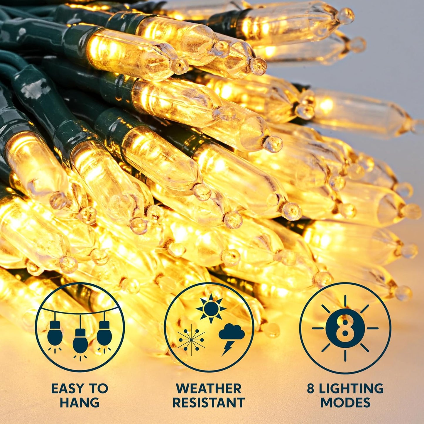 Joiedomi LED Christmas String Lights,2×50 Count 31.4FT Battery Operated Christmas Tree Fairy Lights with 8 Modes,Multifunction Green Wire for Xmas Decor Party Holiday House,Warm White