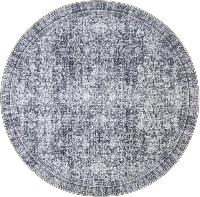 Sasttie Round Rugs 6ft, Ultra-Soft Washable Circle Rug, Low Pile Foldable Thin rugs with Non-Slip Backing, Skin-Friendly Stain Resistant Carpet for Living Room, Bedroom, Kitchen, Dorm, 6ft, Black Grey