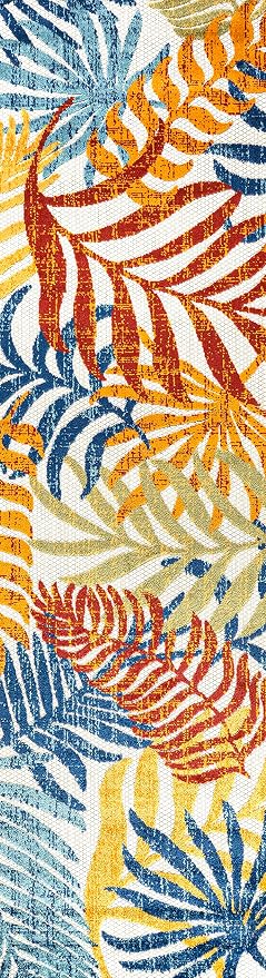 JONATHAN Y Tropics Palm Leaves Indoor Outdoor Runner Rug 2X8 Cream/Orange | Ships Rolled, Durable Flat Weave, Lays Flat for Backyard, Patio, Porch, Easy-Cleaning, High Traffic,Pet-Friendly,Non-Shedding