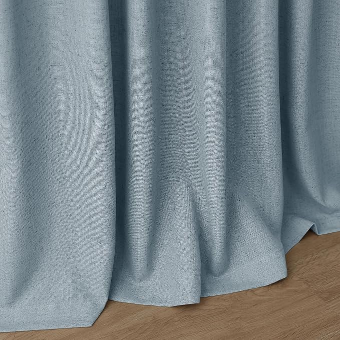 Nanspring Light Blue Linen Curtains 80 Inches Long 2 Panels Set for Living Room Bedroom Rod Pocket Back Tab Light Filtering Drape for Protect Privacy Curtain Modern Farmhouse Decor 52x80