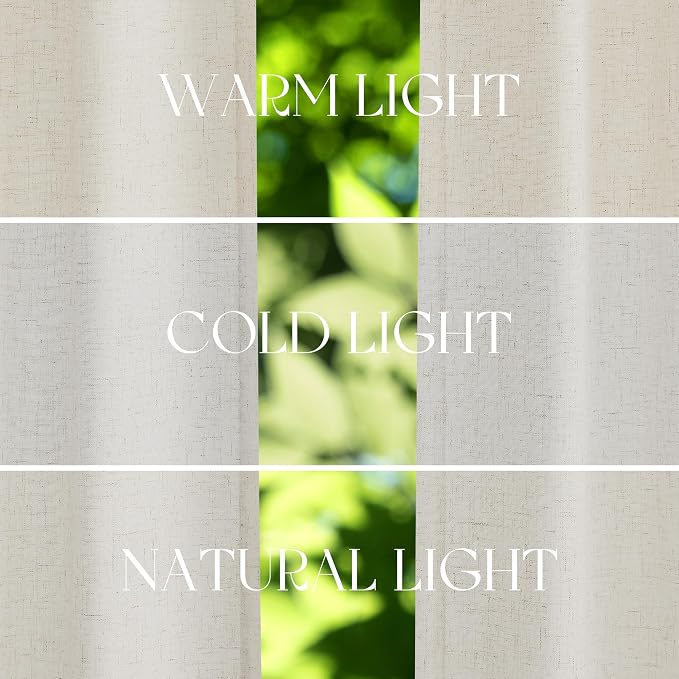 Jowels Birch Linen Curtains 96 Inch Long 2 Panels for Living Room | Natural Light Filtering Sheer Curtain,Back Tab Pocket Pleated Look,Boho Farmhouse Textured Privacy Drapes for Bedroom Window