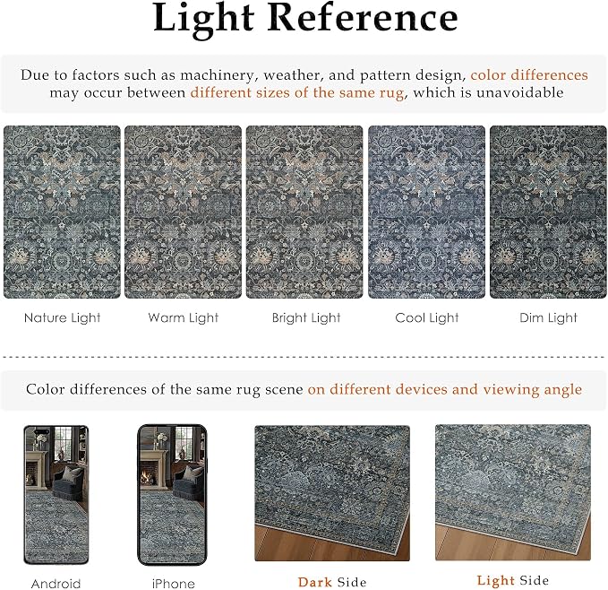 HUGEAR Hallway Runner Rugs 2x6 Blue Washable Rug Neutral Vintage Rug Carpet Distressed Soft Durable Non Slip No Shedding for Indoor Bedroom Kitchen Dining Nursery Laundry