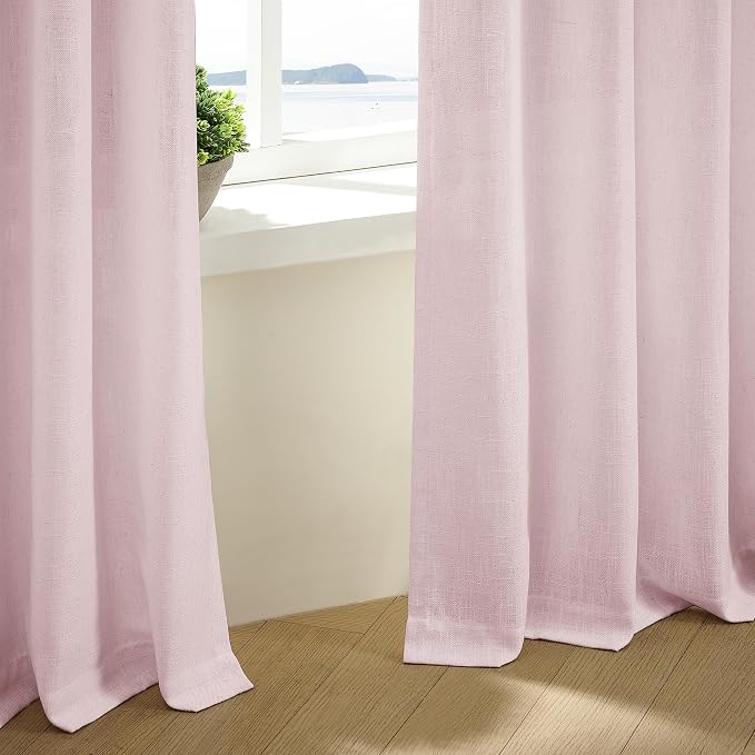 Light Pink Pinch Pleated Linen Cafe Curtains 45 Inch Length 2 Panels for Dining Room Kitchen Bedroom Semi Sheer Pleat Drapes with Hooks Rings Light Filtering Short Window Curtain Cabinet 40x45