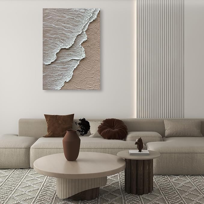 NANKAI Art 3D Ocean Wave Oil Painting Natural Scenery White Abstract Canvas Art Mural 40x28 inches