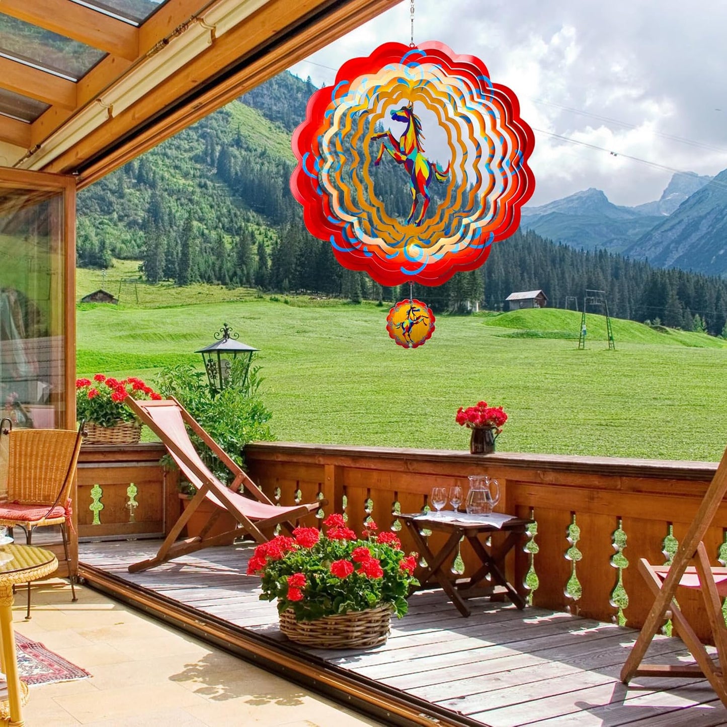 12 inch Horse 3D Stainless Steel Wind Spinners, Hanging Garden Spinner Kinetic Art Garden Decorations, Reflective Wind Sculpture for Indoor/Outdoor Decor