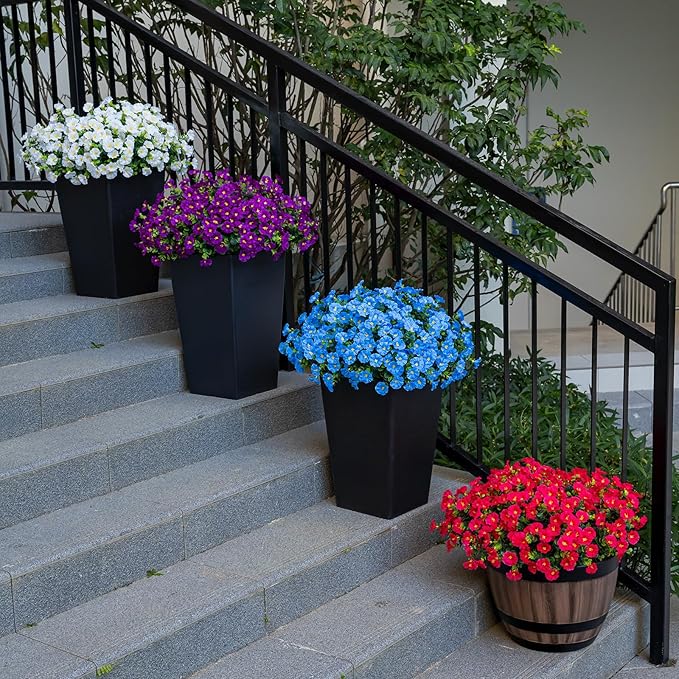 Nigirior Artificial Faux Flowers for Outdoor 16 Bundles Boxwood Fake Morning Glory for Planter,UV Resistant Fake Flowers for Home Porch Patio Outside(Blue)