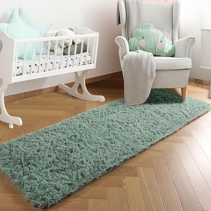 PAGISOFE Sage Green Runner Rugs for Bedroom Living Room Plush Fluffy Rug 2x6 Ft, Soft Carpet for Hallway, Non-Slip Indoor Floor Rugs for Nursery Kids Girls Room Home Decorative, Green