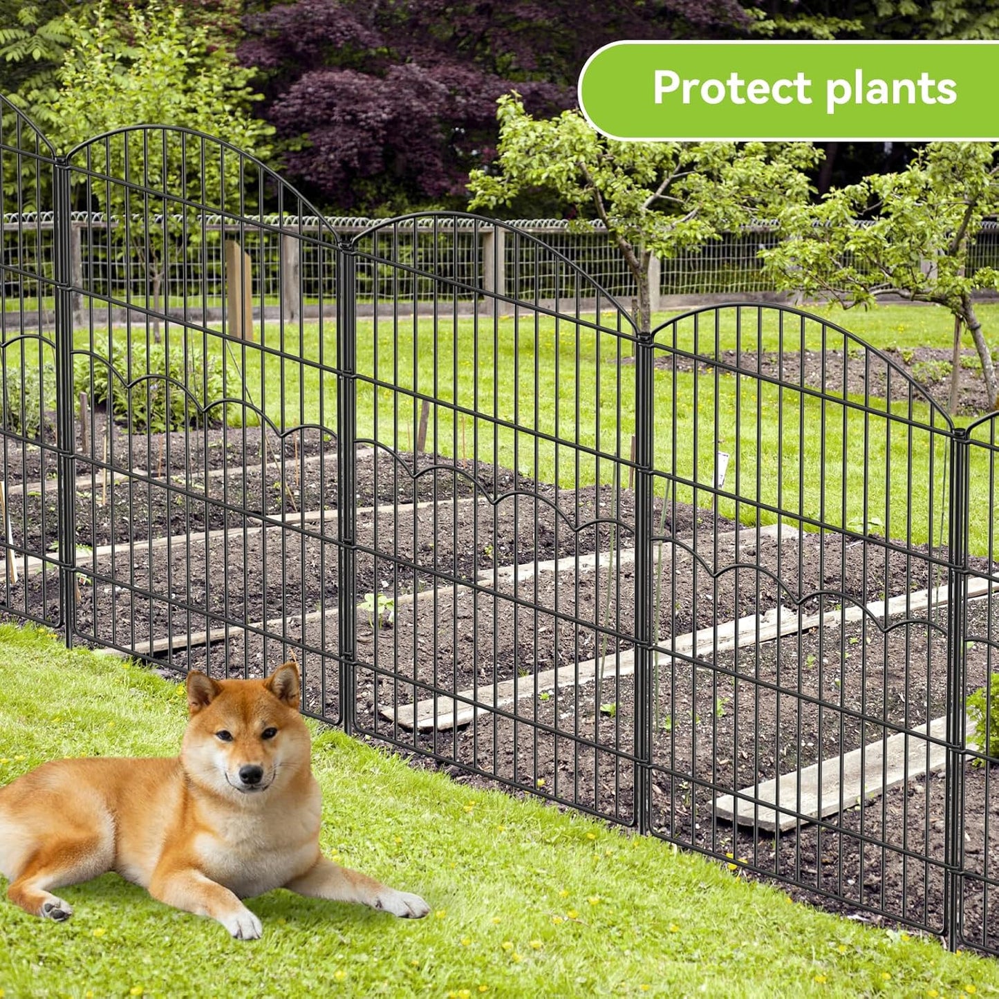 Decorative Garden Fence 6 Panels 14.8 ft (L)×38in (H) Metal Garden Fences, No Dig Animal Barrier Fencing Rustproof Wire Temporary Dog Fence Outdoor for Patio Backyard Lawn - Without Door