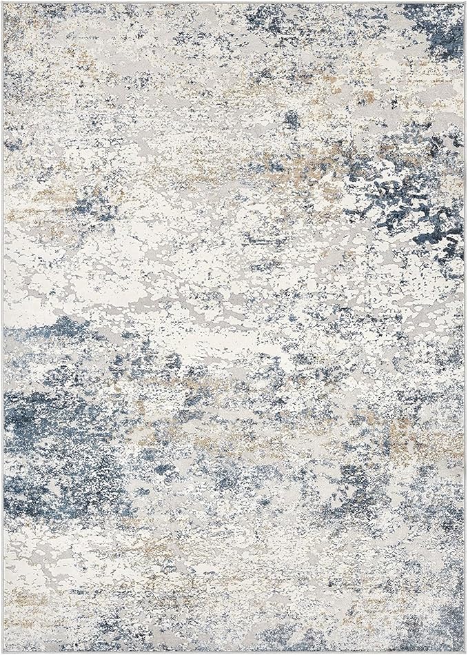 DMOYEST Area Rug Living Room Rugs - 10x12 Large Soft Indoor Neutral Modern Abstract Low Pile Washable Rug Carpet for Bedroom Dining Room Farmhouse Home Office - Beige Blue