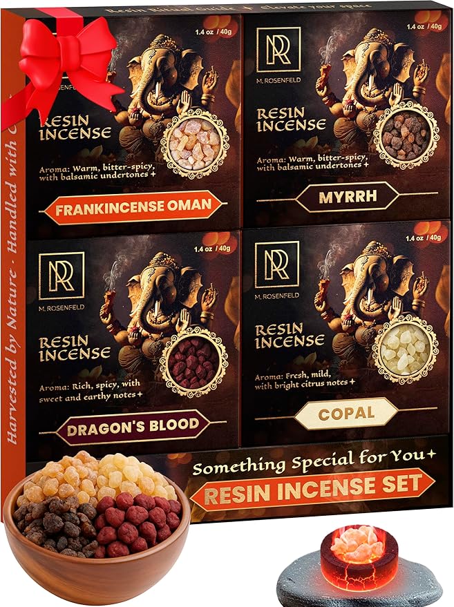Premium Resin Incense Set - Aromatic Tree Gum Sap - Includes Frankincense, Myrrh, Dragon Blood, & Copal - Natural & Pure Aromatics for Spiritual, Meditation & Home Fragrance - 4 x 40g