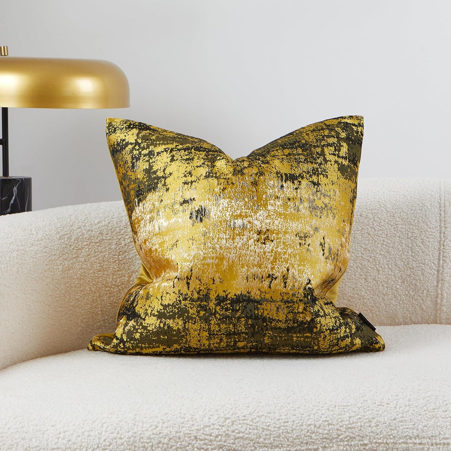 THE-TINOART Sun Gold & Black Jacquard Pillow Cover 18x18 - Luxury Embroidered Decorative Throw Pillow Cover, Reversible with Metallic Thread & Velvet Backing, Elegant Home Décor