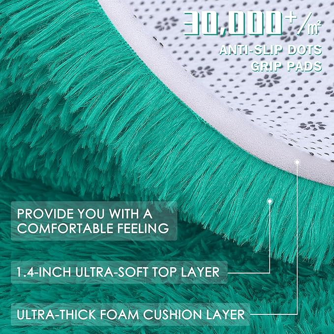 OLANLY 2x4 Machine Washable Runner Rugs for Hallway, Soft Fluffy Shaggy Bedside Rugs for Bedroom, Living Room, Indoor Floor Carpet for Kids Girls and Boys, Home Decor Aesthetic, Teal Green