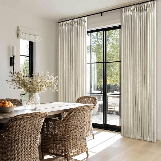 126 Inch Linen Pinch Pleated Curtains 2 Panels for Living Room Bedroom Memory Training Shaped Semi Sheer Beige Light Tan Pinch Pleat Drapes with Hooks Rings Light Filtering Window Curtain 50x126