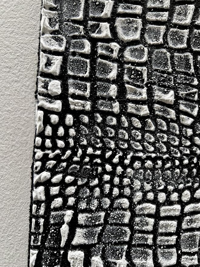 NANKAI Art Hand-Painted Crocodile Skin Texture Art Oil Painting, Black and White Abstract Wall Decoration Art Suitable for Home and Office Wall Decoration. 48x24 inches