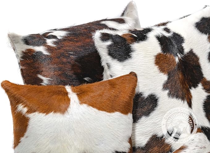 Sunshine Cowhides 100% Genuine Cowhide Pillow Cover - 15" x 15" Square Tricolor Decorative Cow Print Pillows w/Zipper Closure for Couch or Bed Decor (Pillow Filler Not Included) - 1 Piece