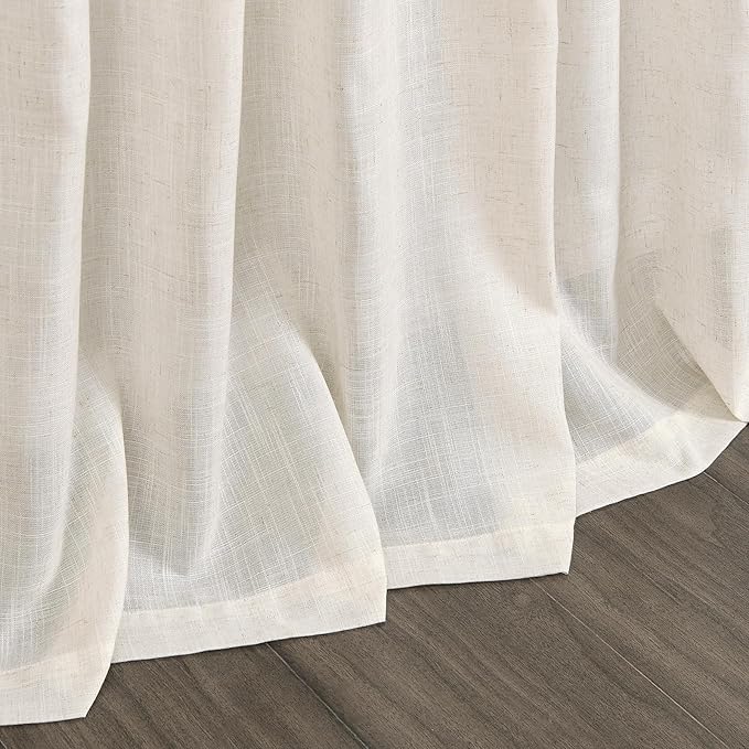 Nanspring Modern Linen Curtains 63 Inch Length for Living Room Light Filtering Semi Sheer Curtain Back Tab Neutral Luxury Modern Farmhouse Decor Linen Blend Drapes for Bedroom 52x63, 2 Panels