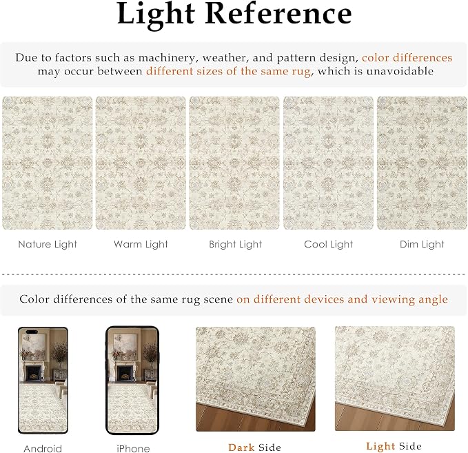 2x6 Washable Neutral Runner Rug for Kitchen Hallway Beige Floral Soft Non Slip Rug Low Pile Distressed Carpet for Bathroom Bedroom Indoor Nursery