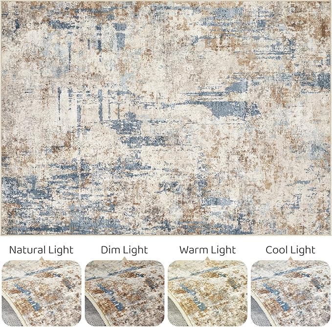 10x13 Area Rug Living Room: Washable Large Abstract Modern Soft Rugs Stain Resistant Indoor Floor Non Slip Accent Carpet for Bedroom Nursery Playroom Office Dining Room Dorm Home House- Tan