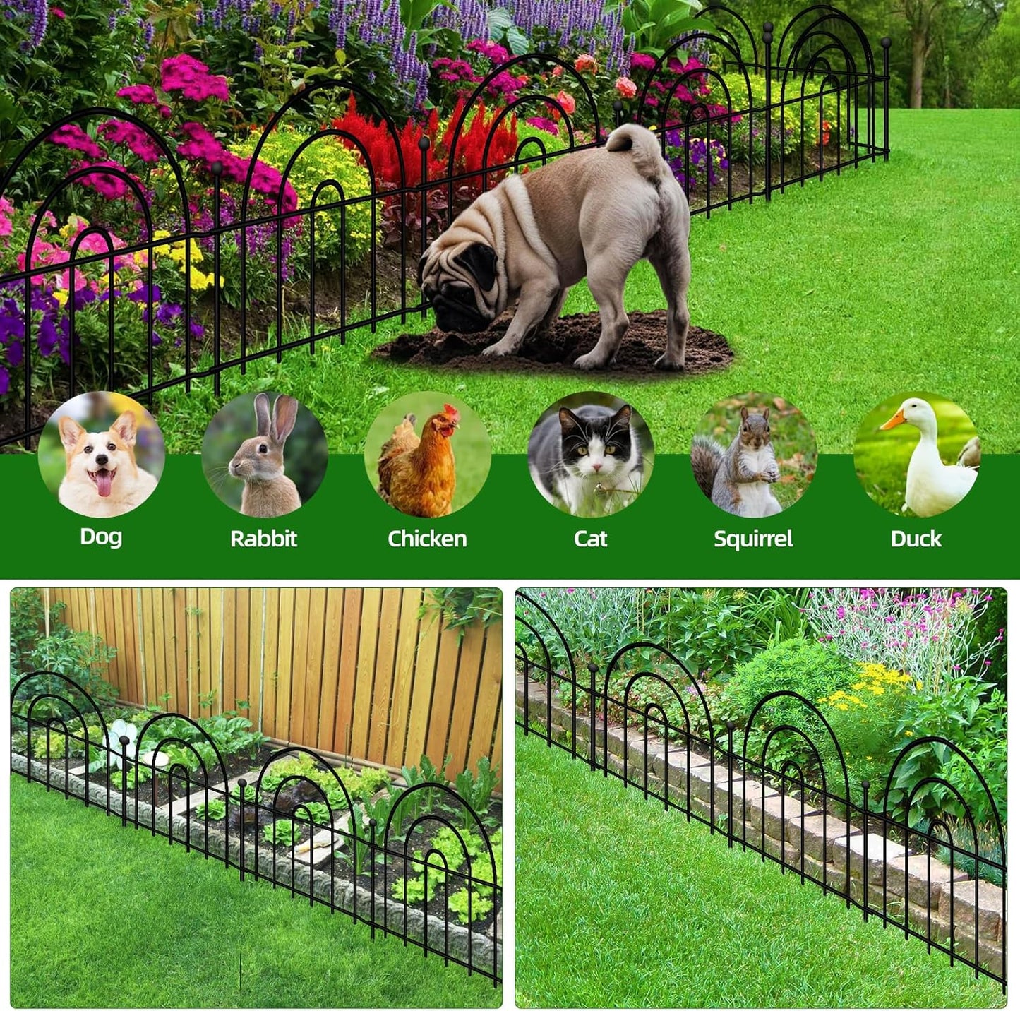 Decorative Garden Fence, 15 Panels No Dig Fence 21.25ft(L) x13in(H) Animal Barrier for Dog Rabbit, Arched Flower Bed Wire Border Rustproof Metal Panel Fencing for Yard Patio Outdoor Decor