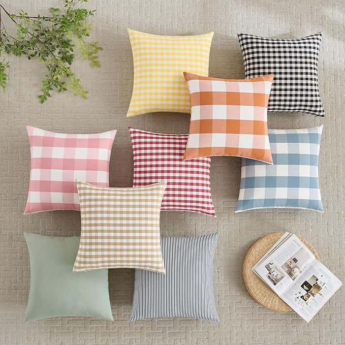 CARRIE HOME Farmhouse Pink Decorative Throw Pillow Covers 18x18 Inch Set of 4, Cute Light Pink Couch Pillow Covers 18 x 18, Spring Coquette Room Decor Boho Accent Cushion Covers for Sofa Bed