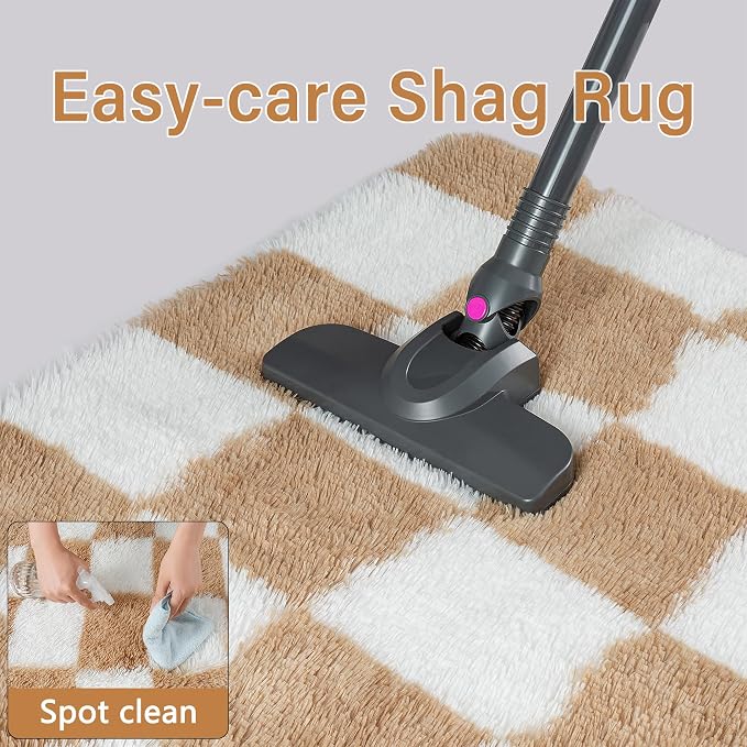 PureCozy 4x6 Area Rugs for Kids Room Brown Soft Shag Checkered Rug Modern Washable Indoor Office Fuzzy Carpet Non-Slip Fluffy Rugs for Bedroom Nursery Dorm Playroom Home Aesthetic Decor