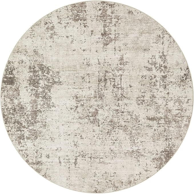 UERMEI 8ft Round Area Rug Living Room Rugs - 8x8 Washable Neutral Modern Abstract Soft Thin Rug Indoor Floor No Slip Rug Carpet for Bedroom Under Dining Table Home Office Decor - Dark Brown