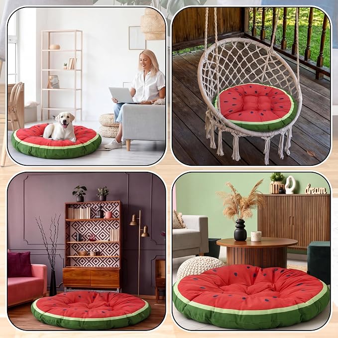Funnymoom 35" Large Watermelon Pattern Floor Cushion Round Meditation Floor Pillow Cushion for Adults Oversized Playroom Pillows Reading Nook Big Pillow for Sitting Yoga Living Room Sofa Balcony