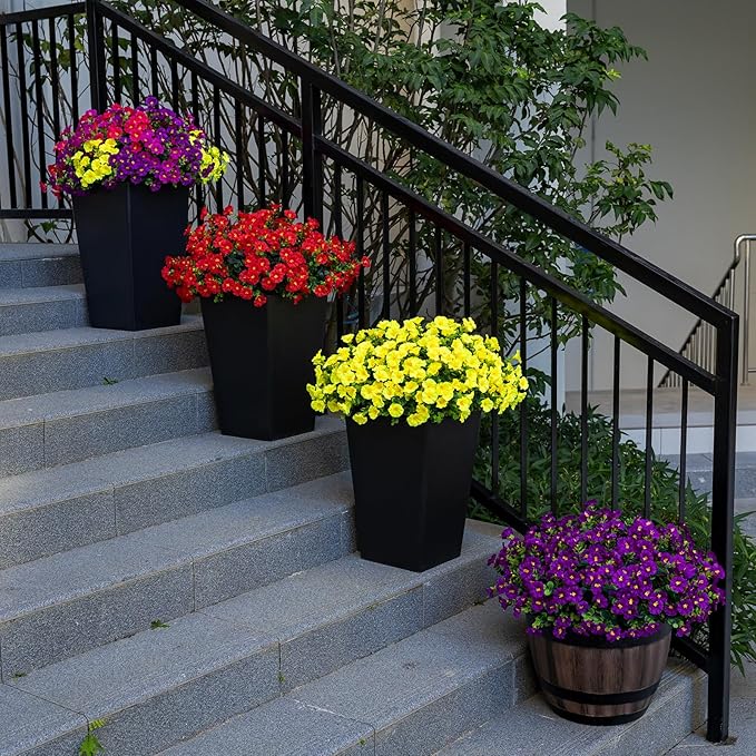 Nigirior Artificial Faux Flowers for Outdoor 16 Bundles Boxwood Fake Morning Glory for Planter,UV Resistant Fake Flowers for Home Porch Patio Outside(Yellow)