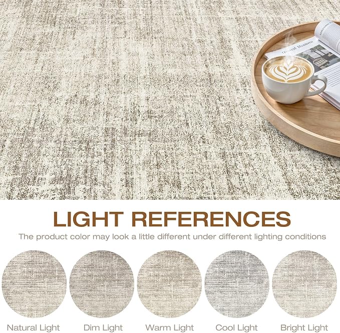 8ft Round Rug Living Room: 8x8 Washable Large Neutral Brown Circle Area Rug Abstract Soft Modern Stain Resistant Indoor Floor Non-Slip Carpet for Bedroom Nursery Kids Office Playroom Dining Room