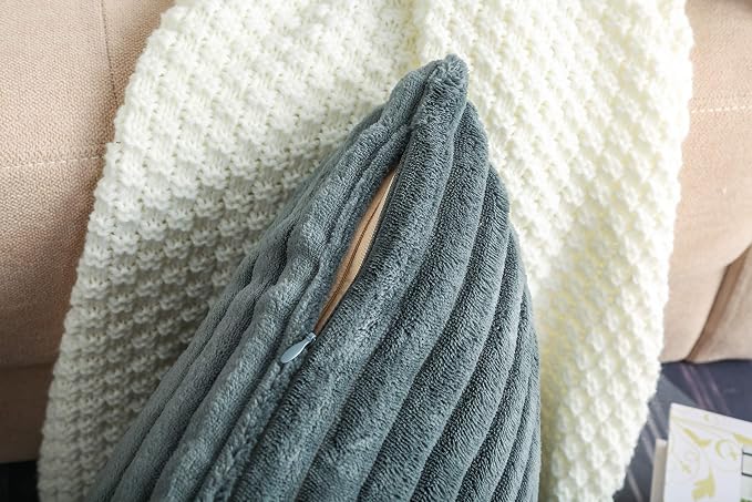 TangDepot Velvet Big Corduroy Pillow Covers 12x20 Deep Grey 2-Pack | Soft wide-stripe corduroy pillow cover, hidden zipper, machine washable, easy refresh, for bedroom living room indoor outdoor