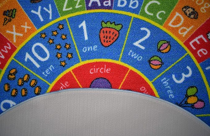 KC Cubs Educational Kids Rug – ABC Alphabet, 123 Numbers & Shapes Learning Mat – Soft Interactive Carpet for Classroom, Playroom & Bedroom 6' 6" Round