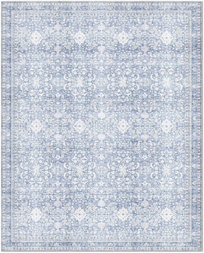 Sasttie 8x10 Area Rugs, Ultra-Soft Washable Rug, Low Pile Foldable Thin Carpets with Non-Slip Backing, Skin-Friendly Stain Resistant Carpet for Living Room, Bedroom, Kitchen, Dorm, 8x10, Light Blue