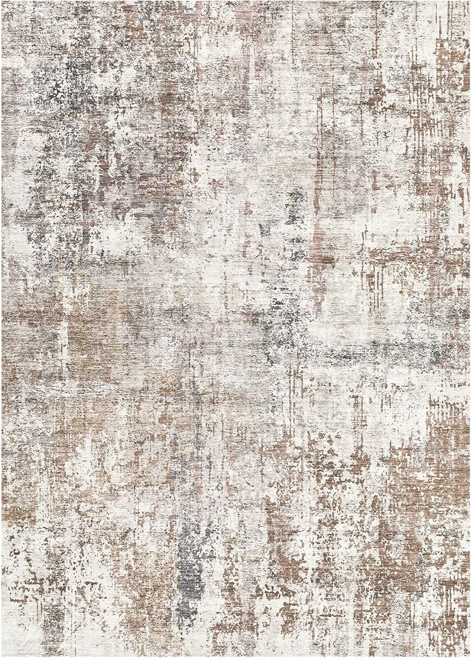 UERMEI 2x3 Area Rug Living Room Rugs - Washable Neutral Modern Abstract Soft Thin Rug Indoor Floor No Slip Rug Carpet for Bedroom Under Dining Table Home Office Decor - Brown/Grey/Red