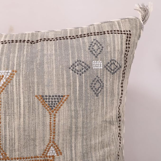 Moroccan Pillow Cover (20 X 20 inches) | Hand-Woven Sabar Silk Pillow Linen Cover | Rustic Home Décor Bohemian Cushion Linen | Square Cotton Pillow Case | Farmhouse Decorative Throw Pillow Dress