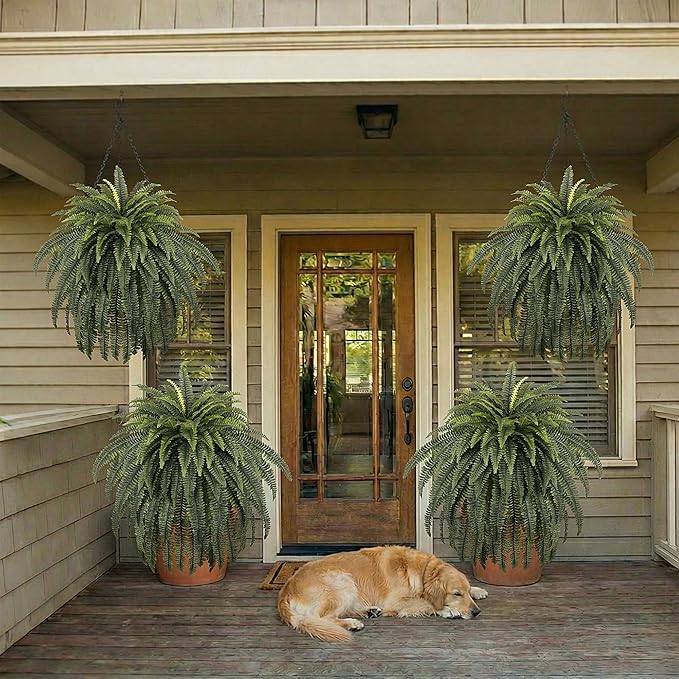 FOREST PRINCE 68" Artificial Ferns for Outdoor, UV Resistant Giant Faux Boston Fern Bush with 92 Fronds, Large Fake Plants Fade Resistant for Porch Patio Garden Home Decor