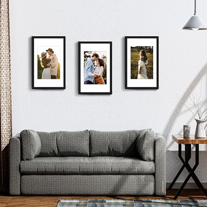 Picrit 8.5x14 Picture Frame Set of 12, Display 7x10 with Mat or 8.5x14 without Mat, Photo Frames for Wall Mounting or Table Top Display, Black