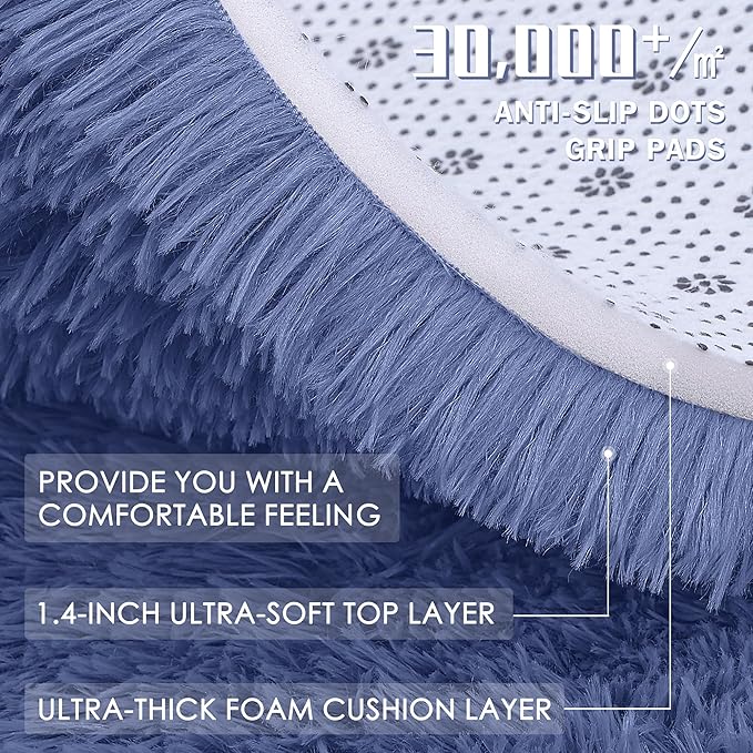OLANLY 5x8 Machine Washable Large Area Rugs for Living Room, Bedroom, Soft Fluffy Shaggy Bedside Rug, Indoor Floor Carpet for Kids Girls and Boys, Dorms, Nursery, Home Decor Aesthetic, Denim Blue