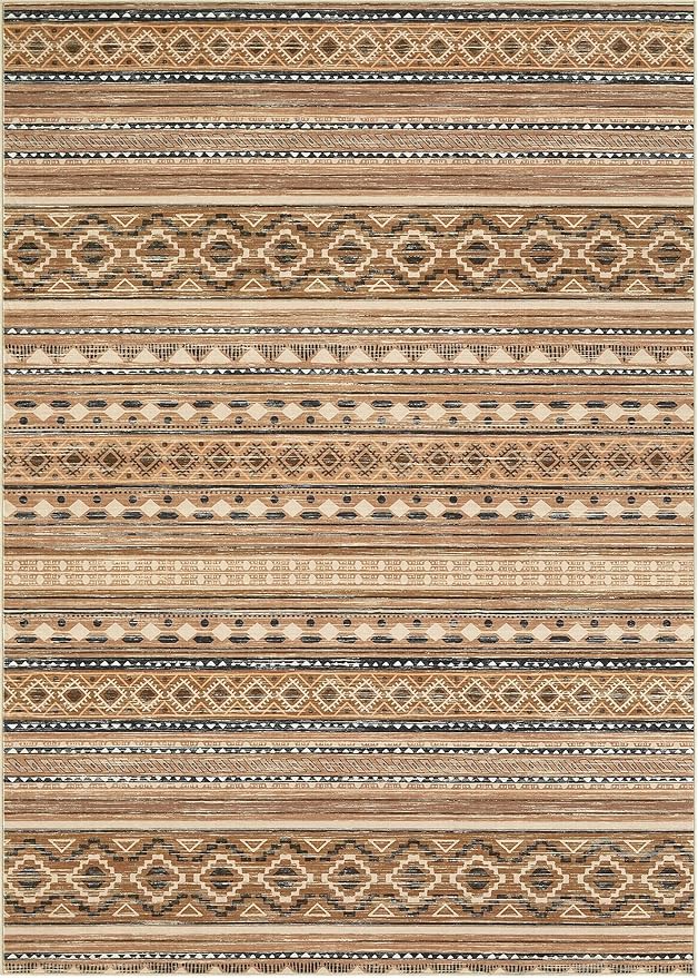 cotiled 5x8 Area Rug Living Room: Washable Boho Rugs with Non Slip Backing Large Soft Indoor Stain Resistant Carpet for Bedroom Farmhouse Dining Room Lightweight Home Decor Brown/Beige