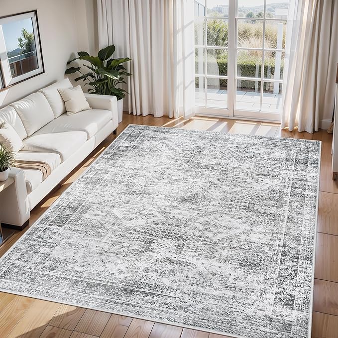 5x7 Area Rugs for Living Room Rug Washable: Abstract Rug for Dining Room Bedroom Carpet Non Slip 5 by 7 Indoor Modern Nursery Home Office Grey