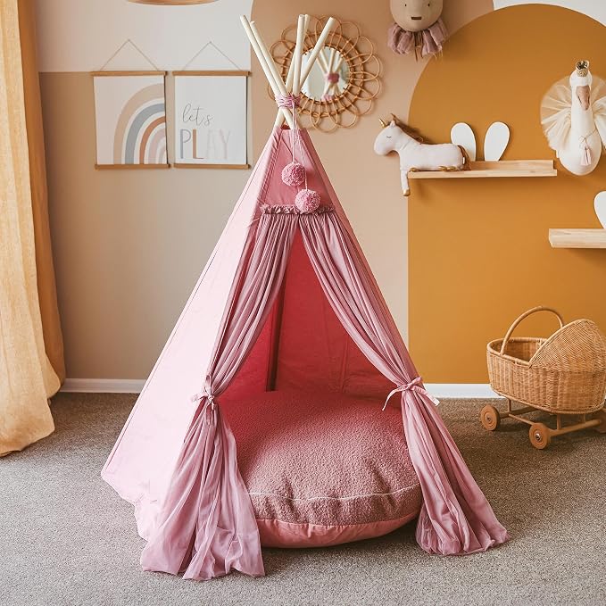 MINICAMP Large Kids Floor Cushion – Ultra Fluffy Washable Bean Bag Chair & Reading Pillow with Boucle Sherpa Cover – Soft Kids Lounger Floor Seat for Playroom, Bedroom or Nursery - Made in EU (Pink)