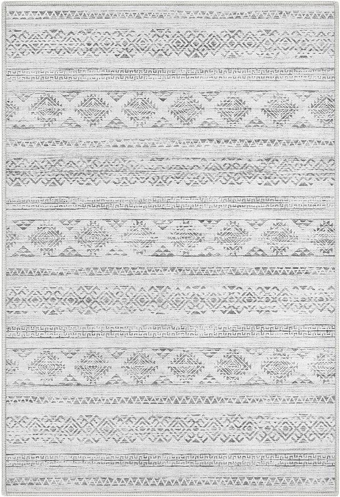 Tortania Area Rug Living Room Rugs - 2x3 Washable Soft Neutral Boho Moroccan Farmhouse Mat Indoor Floor Carpet for Bedroom Under Dining Table Home Office Decor - Ivory Gray