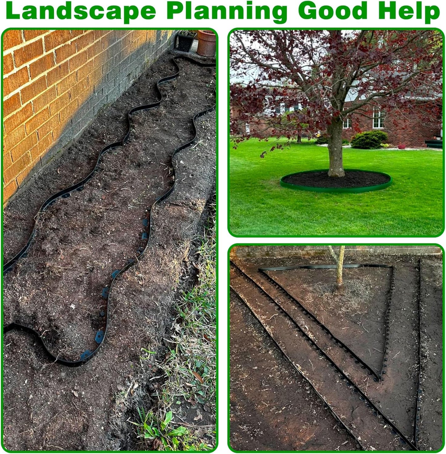 Landscape Edging Border 60 FT 2 Inch Tall with 120 Spikes, Plastic Edging for Landscaping, Garden Edging Border๏ผ Flower Bed, Paver and Lawn Edging Border, Green