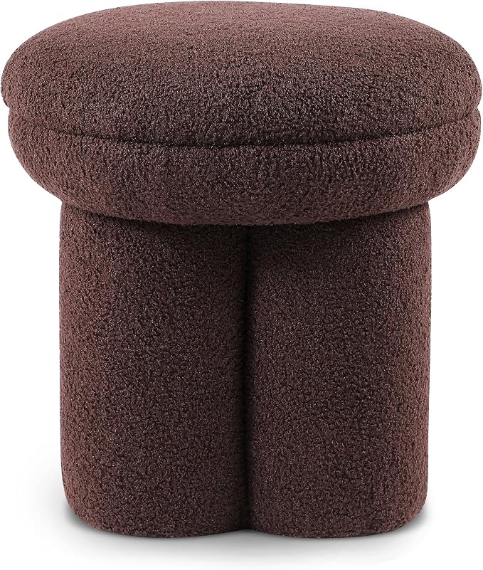 Furniture of America Rami Modern 17.5-inch Mushroom-Shape Upholstered Ottoman with Tri-Pillar Pedestal, Vanity Stool Chair, Small Foot Stool for Bedroom, Living Room, Entryway, Brown
