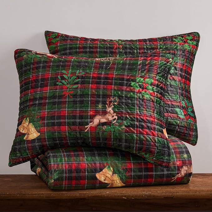 Levtex Home - Merry Tartan Sham - Standard Sham Set of 2 (20x26in.) - Red and Green Velvet Tartan Plaid - Polyester