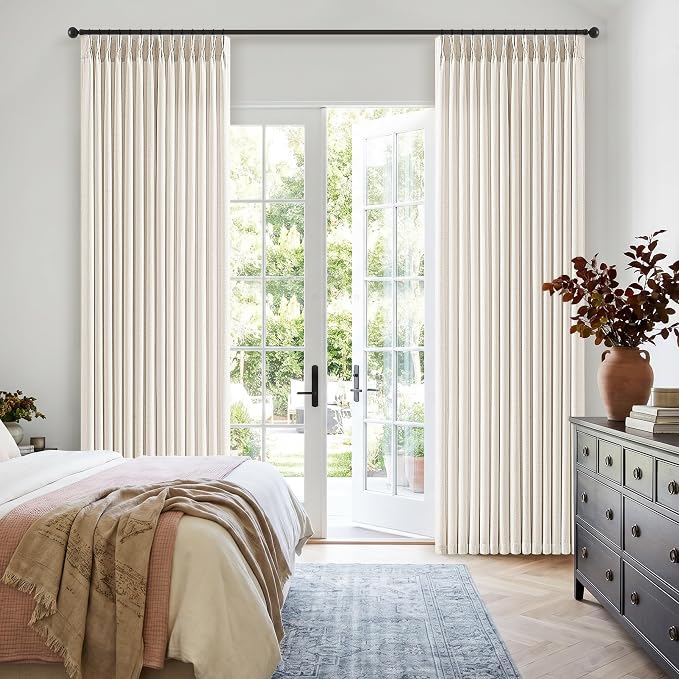 Natural Pleated Linen Curtains 80 Inches 2 Panels for Living Dining Room Beige White Cream Farmhouse Country Light Filtering Back Tab Curtains with Rings Pinch Pleat Burlap Window Drapes for Bedroom