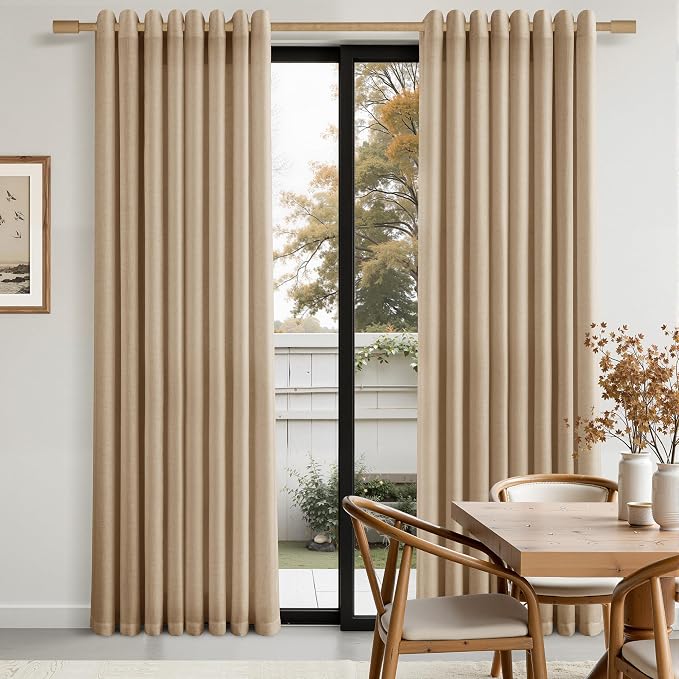 Aersas Sand Beige 90 Inches Long Grommet Linen Curtains 2 Panels Set for Living Room Dining Semi Sheer Light Filtering Boho Farmhouse 90 Inch Length Window Curtain for Bedroom 52x90