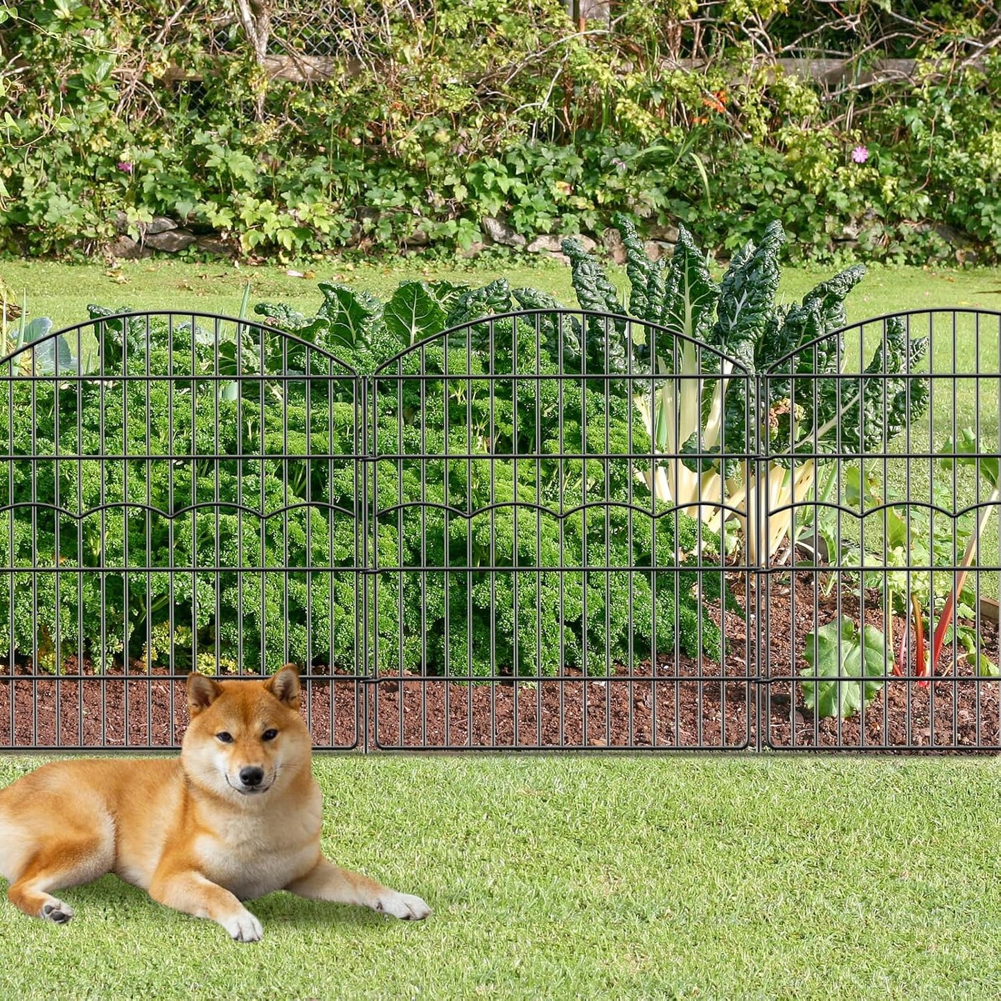 Decorative Garden Fence 6 Panels 6 Panels 13.4 ft (L)×32in (H) Metal Garden Fences, No Dig Animal Barrier Fencing Rustproof Wire Border Temporary Dog Fence Outdoor for Patio Backyard Lawn - No Door